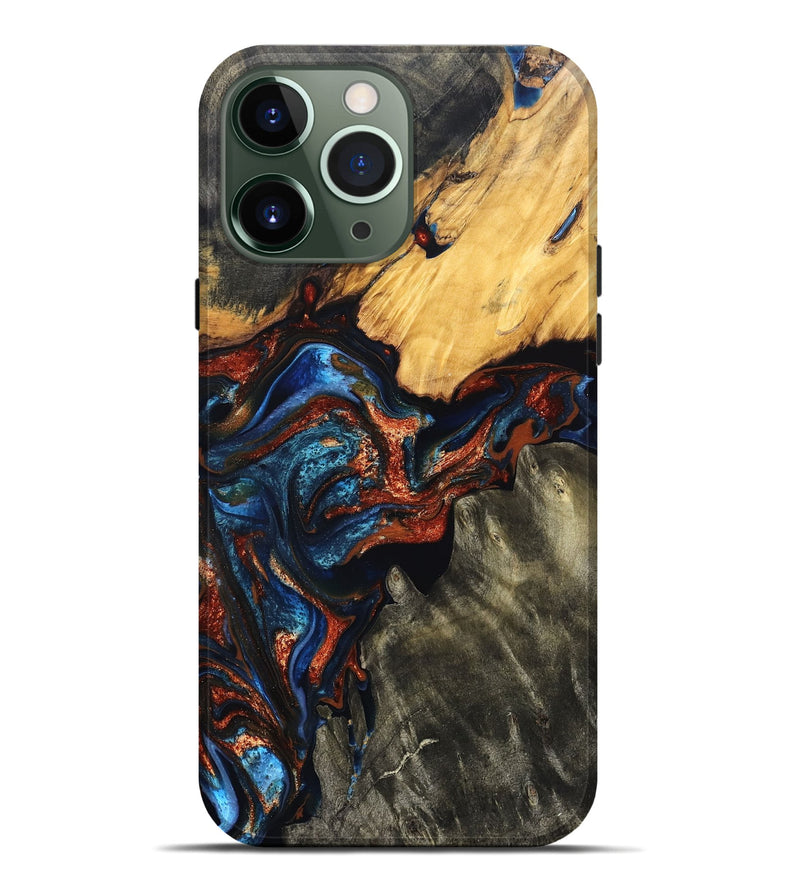 iPhone 13 Pro Max Wood Live Edge Phone Case - Zuri (Teal & Gold, 823494)