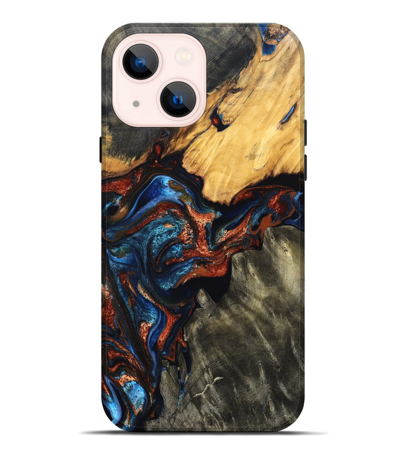 iPhone 14 Plus Wood Live Edge Phone Case - Zuri (Teal & Gold, 823494)
