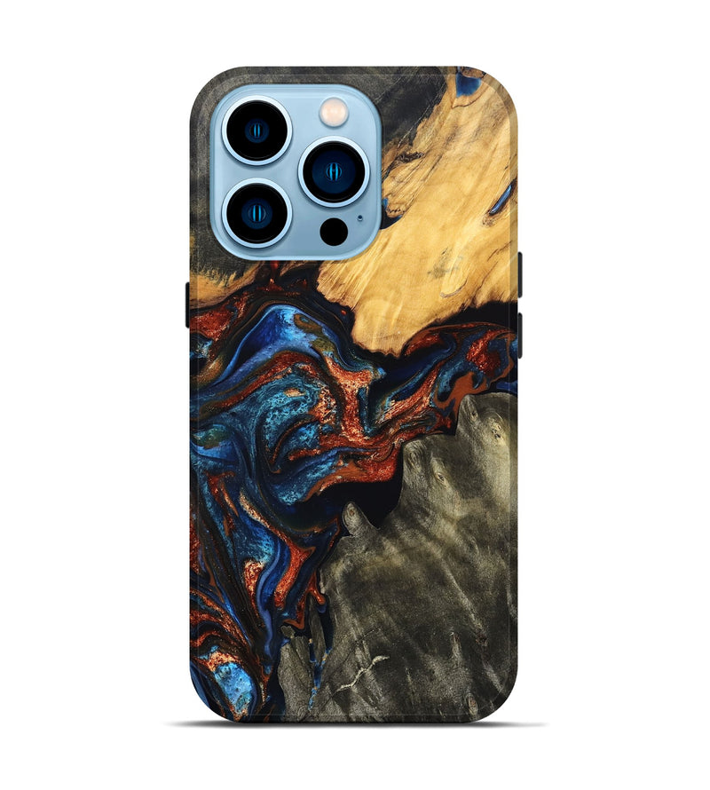 iPhone 14 Pro Wood Live Edge Phone Case - Zuri (Teal & Gold, 823494)