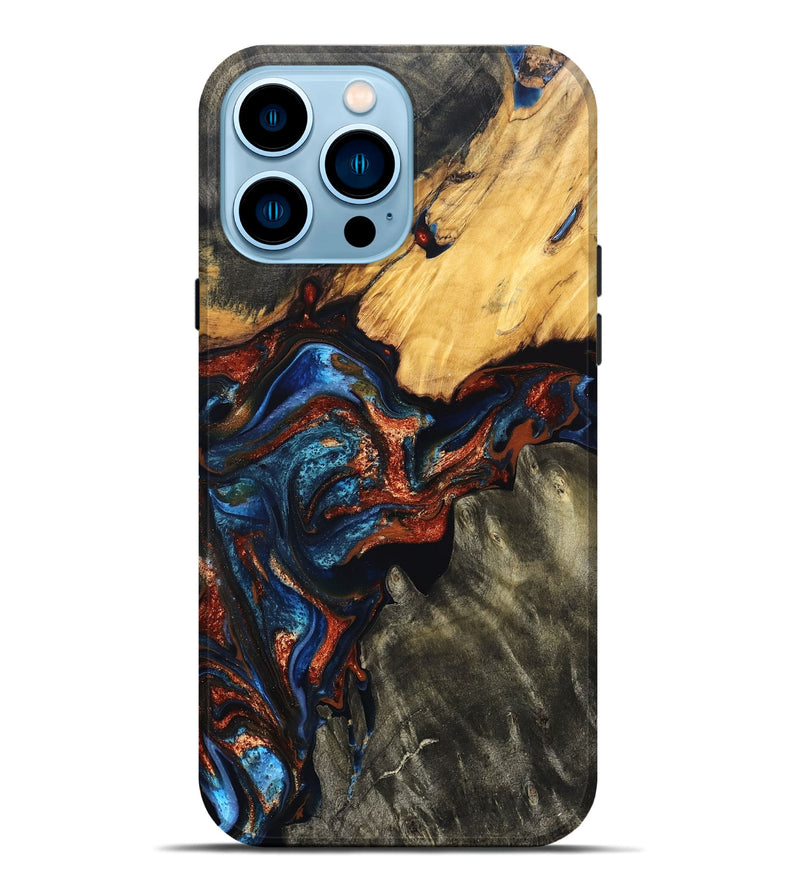 iPhone 14 Pro Max Wood Live Edge Phone Case - Zuri (Teal & Gold, 823494)