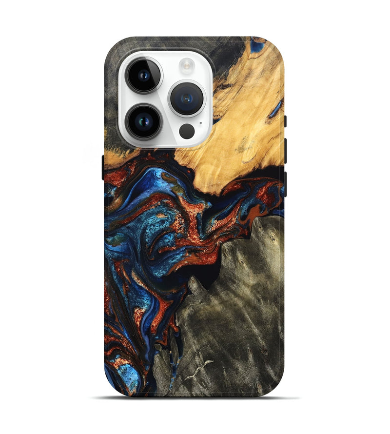 iPhone 15 Pro Wood Live Edge Phone Case - Zuri (Teal & Gold, 823494)