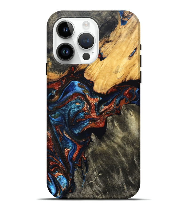 iPhone 15 Pro Max Wood Live Edge Phone Case - Zuri (Teal & Gold, 823494)