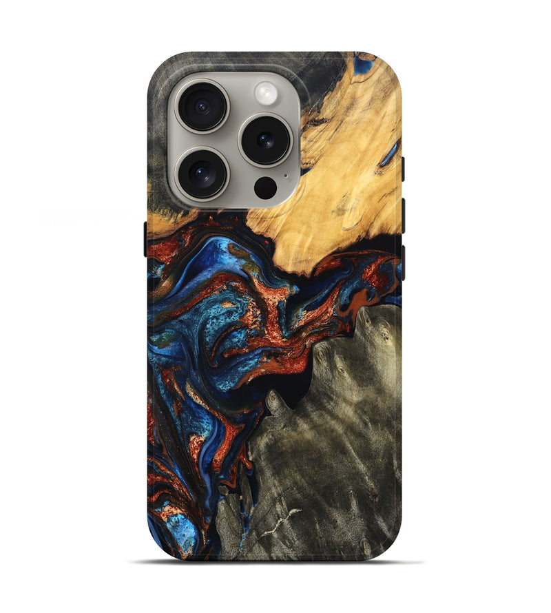 iPhone 16 Pro Wood Live Edge Phone Case - Zuri (Teal & Gold, 823494)