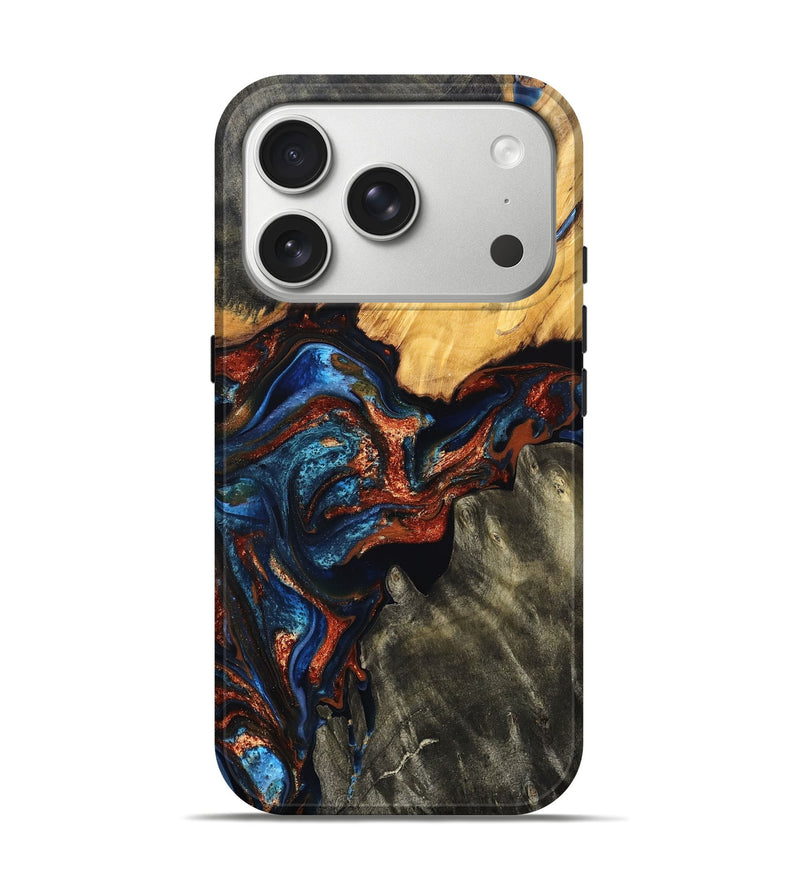 iPhone 17 Pro Wood Live Edge Phone Case - Zuri (Teal & Gold, 823494)