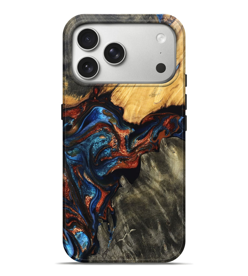 iPhone 17 Pro Max Wood Live Edge Phone Case - Zuri (Teal & Gold, 823494)
