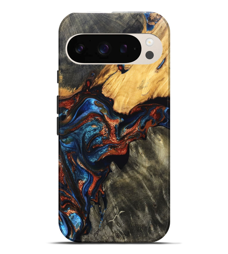 Pixel 10 Pro XL Wood Live Edge Phone Case - Zuri (Teal & Gold, 823494)