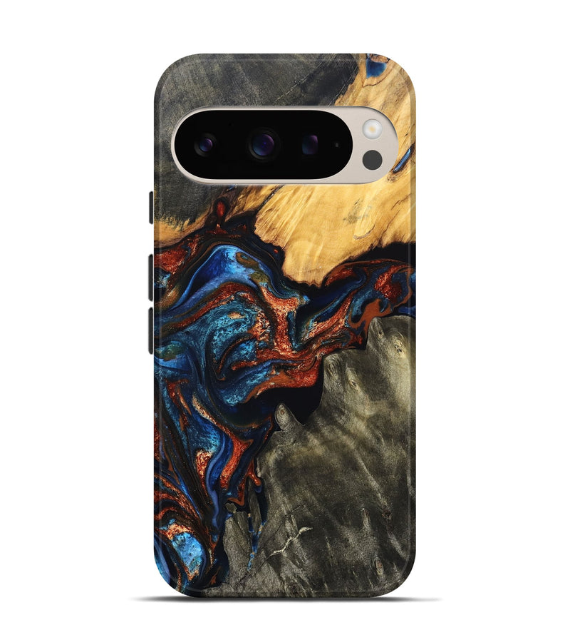 Pixel 9 Pro Wood Live Edge Phone Case - Zuri (Teal & Gold, 823494)