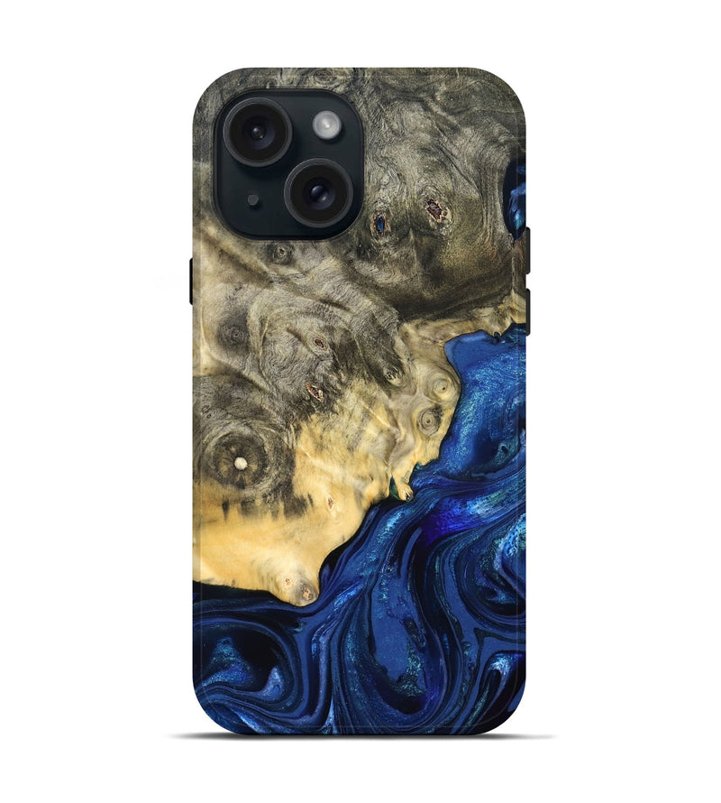 iPhone 15 Wood Live Edge Phone Case - Esteban (Blue, 823495)