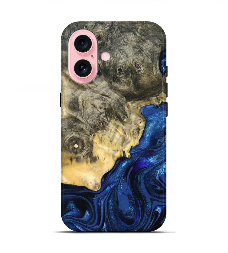iPhone 16 Wood Live Edge Phone Case - Esteban (Blue, 823495)