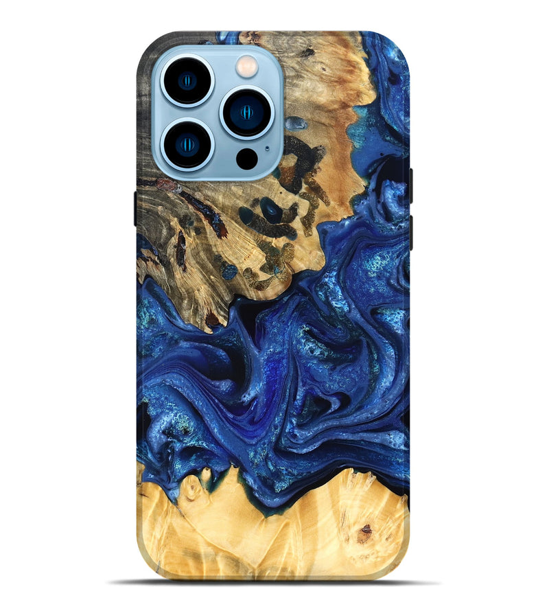 iPhone 14 Pro Max Wood Live Edge Phone Case - Roma (Blue, 823496)