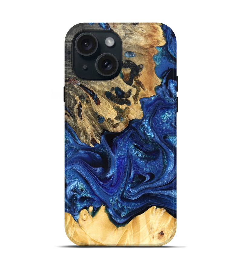 iPhone 15 Wood Live Edge Phone Case - Roma (Blue, 823496)