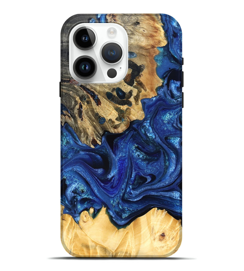 iPhone 15 Pro Max Wood Live Edge Phone Case - Roma (Blue, 823496)