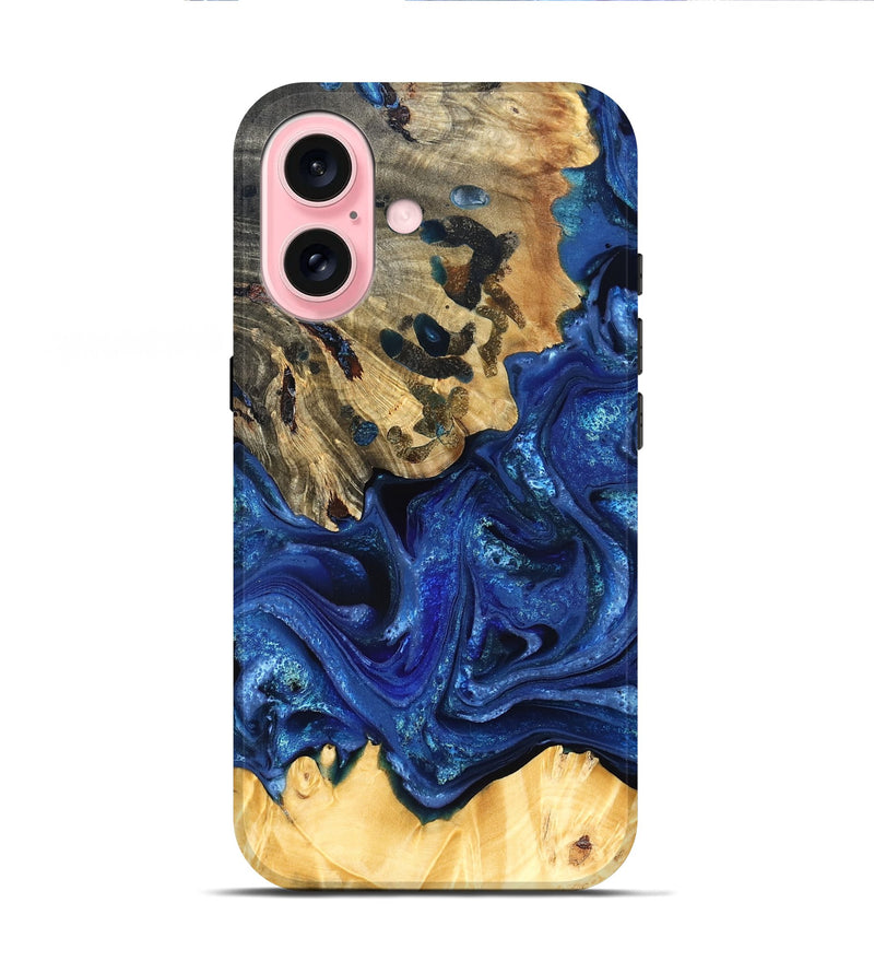 iPhone 16 Wood Live Edge Phone Case - Roma (Blue, 823496)
