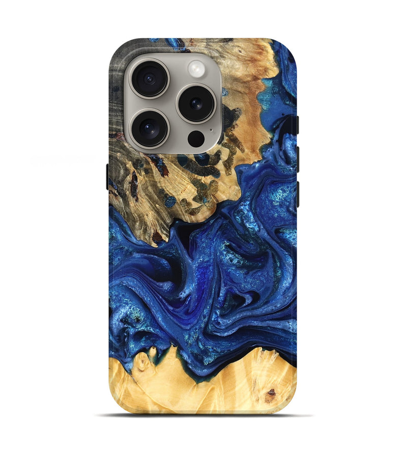 iPhone 16 Pro Wood Live Edge Phone Case - Roma (Blue, 823496)