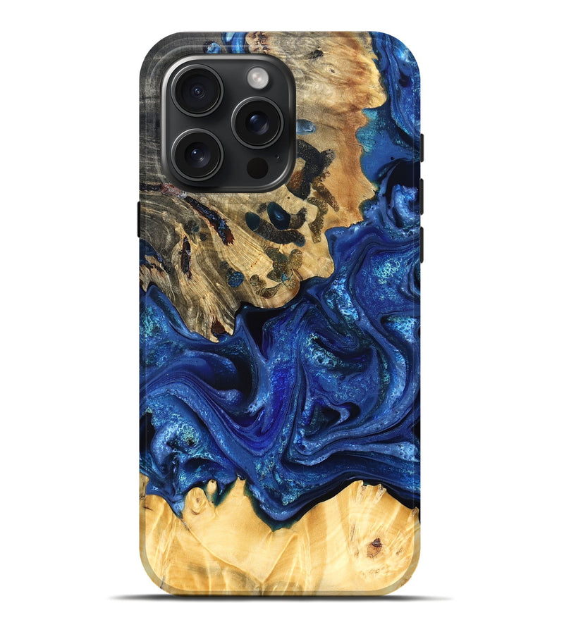 iPhone 16 Pro Max Wood Live Edge Phone Case - Roma (Blue, 823496)