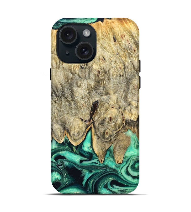 iPhone 15 Wood Live Edge Phone Case - Essie (Green, 823498)