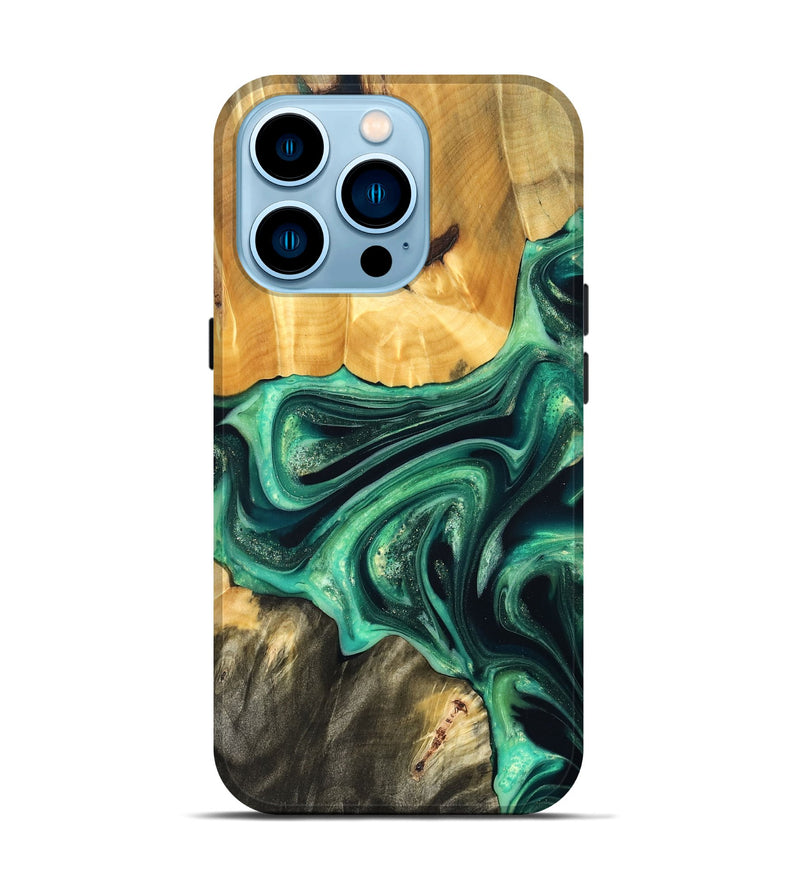 iPhone 14 Pro Wood Live Edge Phone Case - Alonza (Green, 823502)