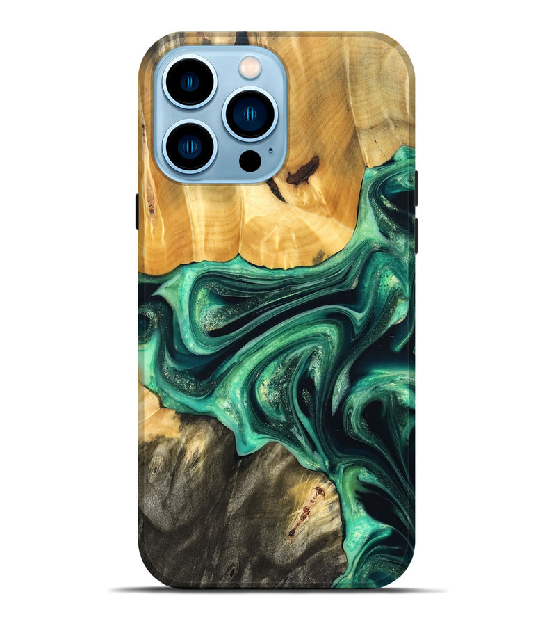 iPhone 14 Pro Max Wood Live Edge Phone Case - Alonza (Green, 823502)