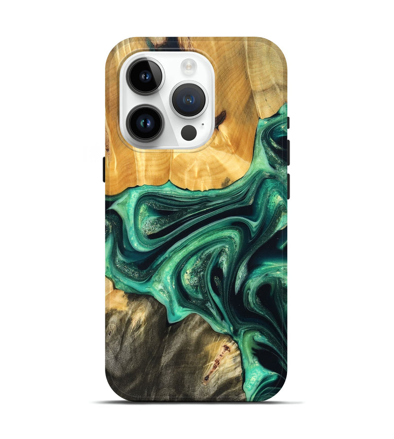 iPhone 15 Pro Wood Live Edge Phone Case - Alonza (Green, 823502)