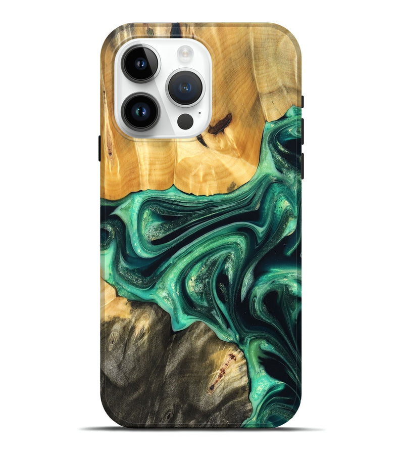 iPhone 15 Pro Max Wood Live Edge Phone Case - Alonza (Green, 823502)