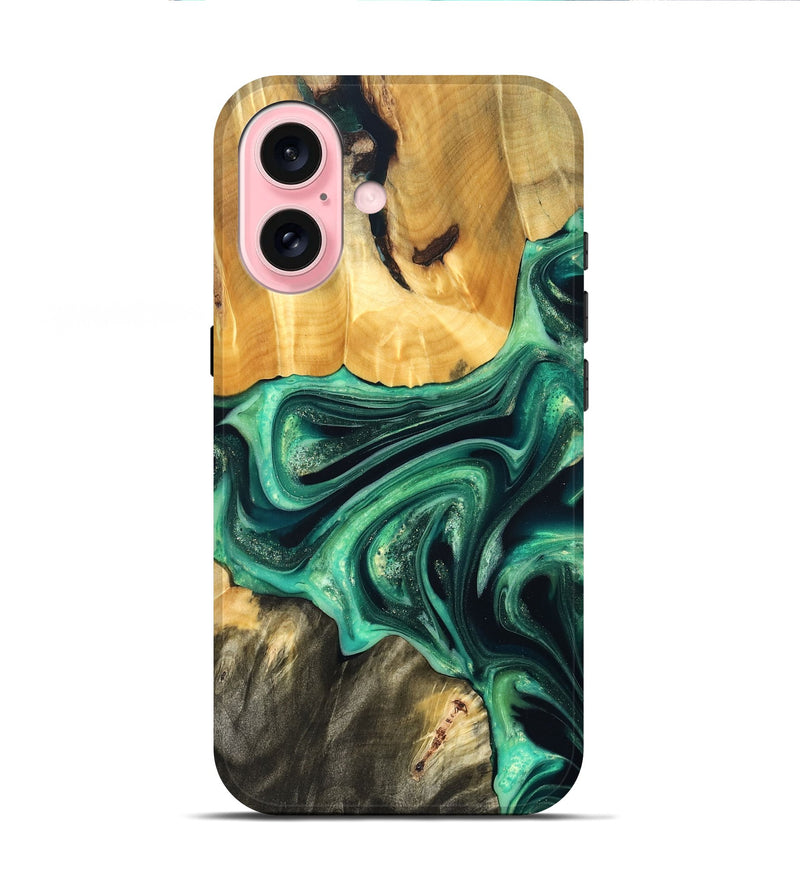 iPhone 16 Wood Live Edge Phone Case - Alonza (Green, 823502)