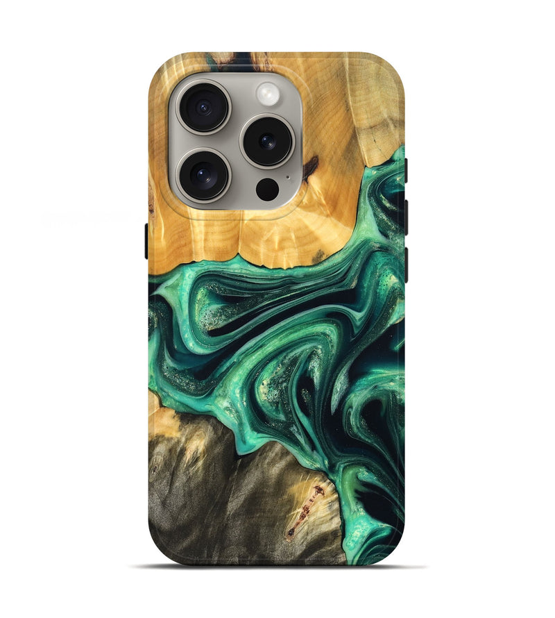 iPhone 16 Pro Wood Live Edge Phone Case - Alonza (Green, 823502)