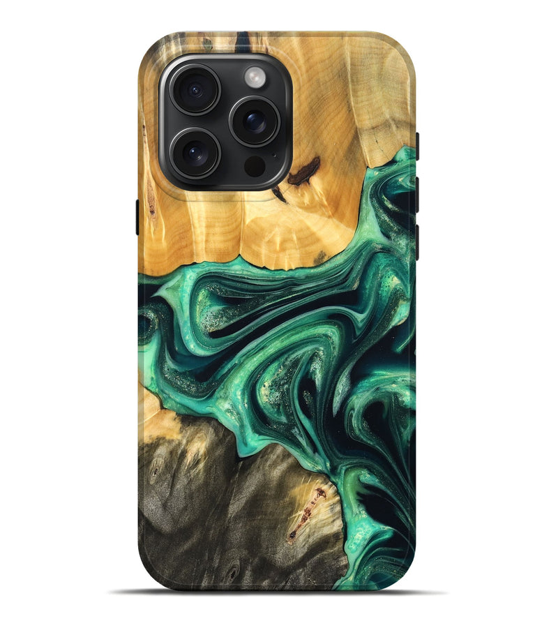 iPhone 16 Pro Max Wood Live Edge Phone Case - Alonza (Green, 823502)