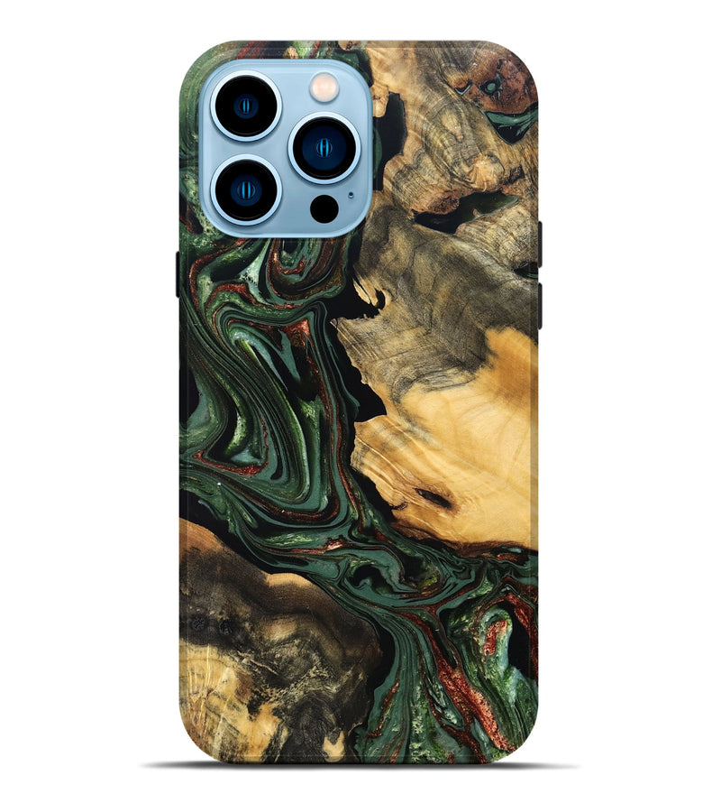 iPhone 14 Pro Max Wood Live Edge Phone Case - Abner (Green, 823503)
