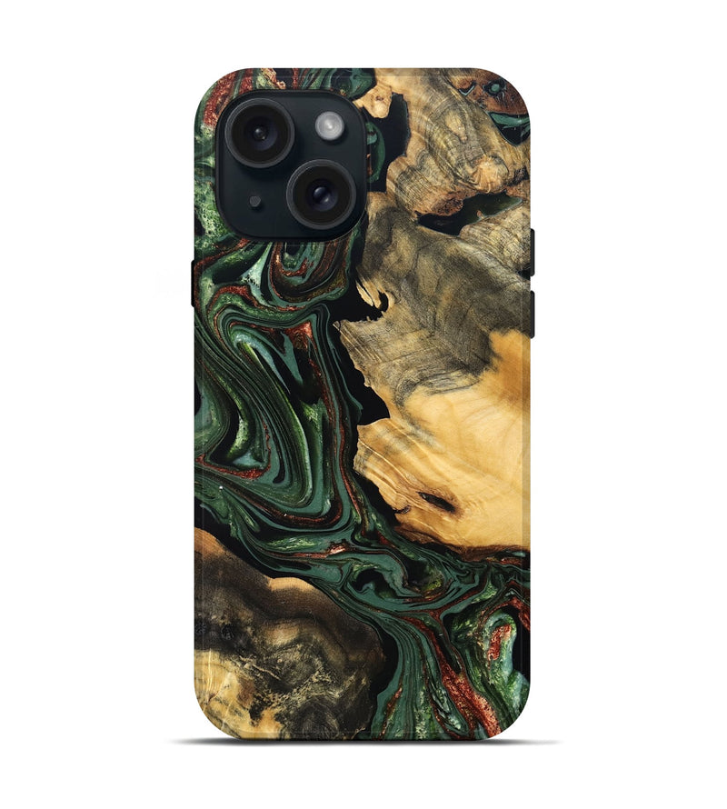 iPhone 15 Wood Live Edge Phone Case - Abner (Green, 823503)