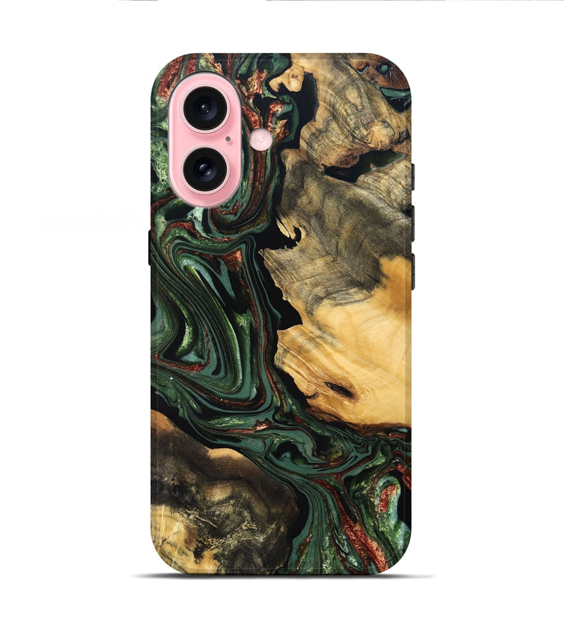 iPhone 16 Wood Live Edge Phone Case - Abner (Green, 823503)