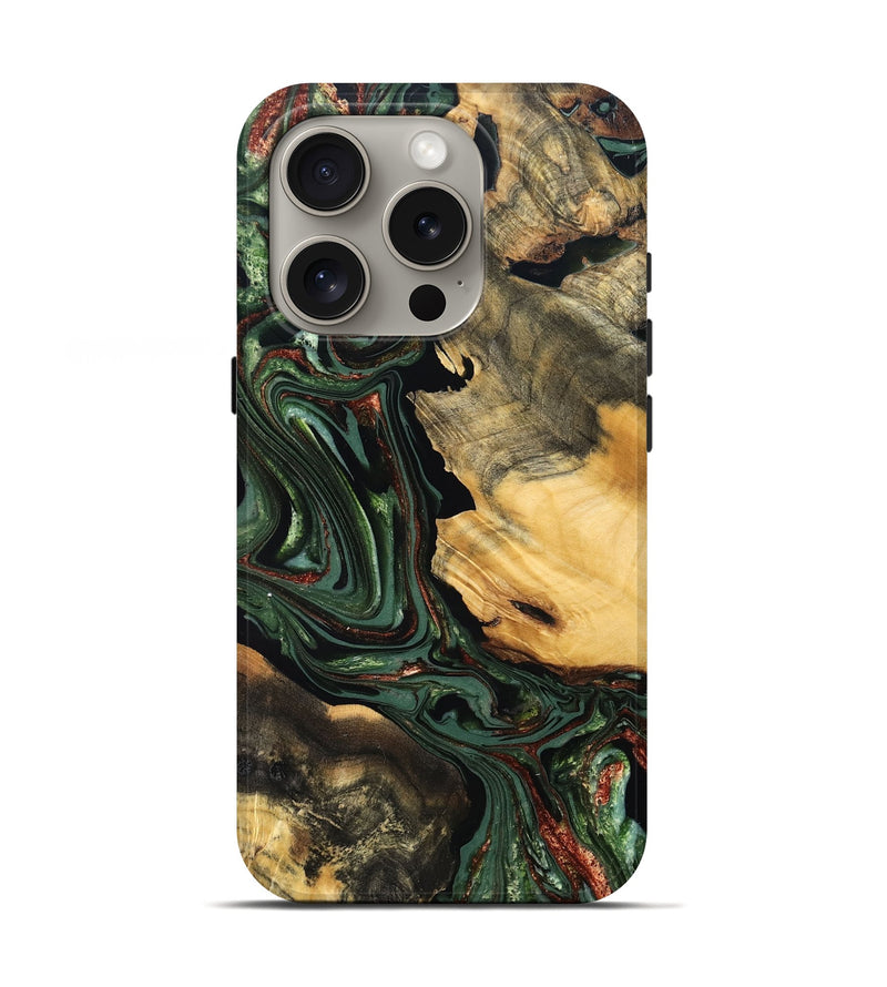 iPhone 16 Pro Wood Live Edge Phone Case - Abner (Green, 823503)