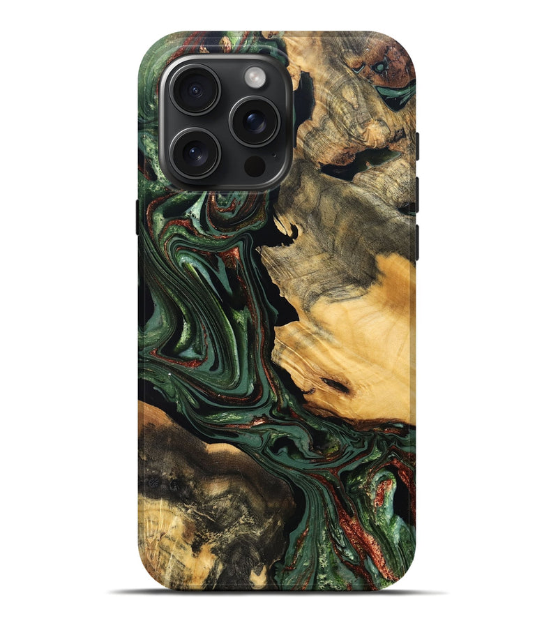 iPhone 16 Pro Max Wood Live Edge Phone Case - Abner (Green, 823503)
