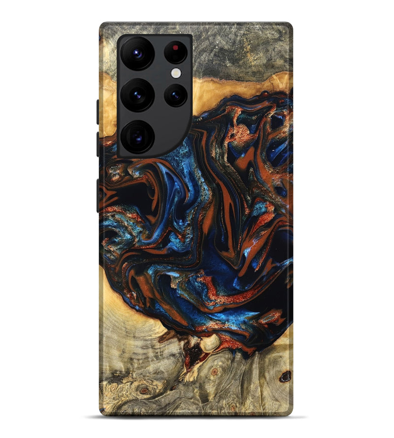 Galaxy S22 Ultra Wood Live Edge Phone Case - Deacon (Teal & Gold, 823505)