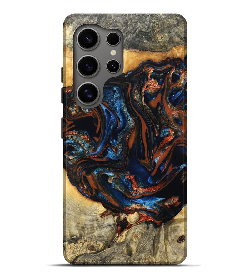 Galaxy S25 Ultra Wood Live Edge Phone Case - Deacon (Teal & Gold, 823505)