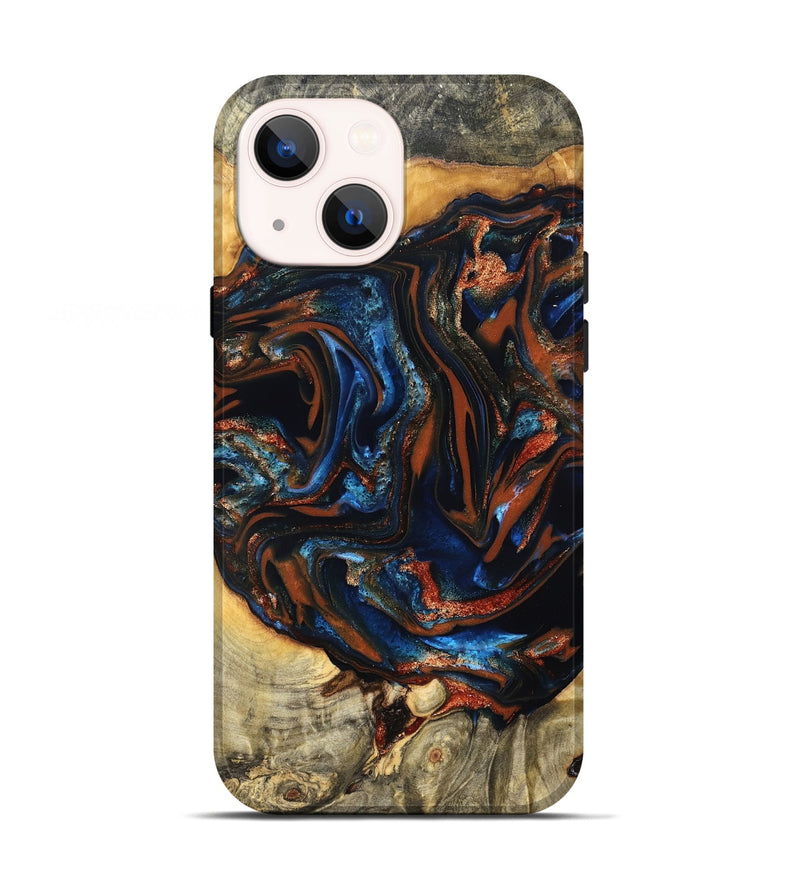 iPhone 13 Wood Live Edge Phone Case - Deacon (Teal & Gold, 823505)