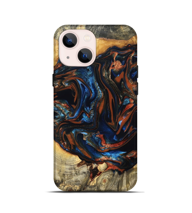iPhone 13 mini Wood Live Edge Phone Case - Deacon (Teal & Gold, 823505)