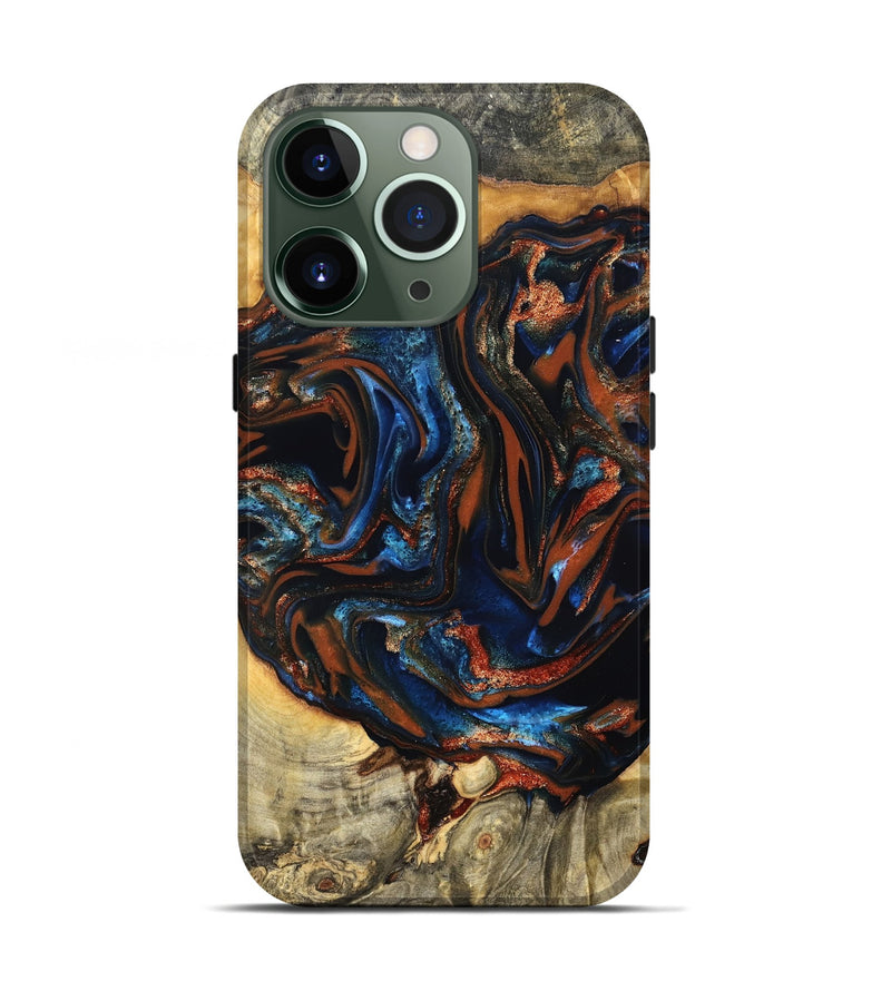 iPhone 13 Pro Wood Live Edge Phone Case - Deacon (Teal & Gold, 823505)