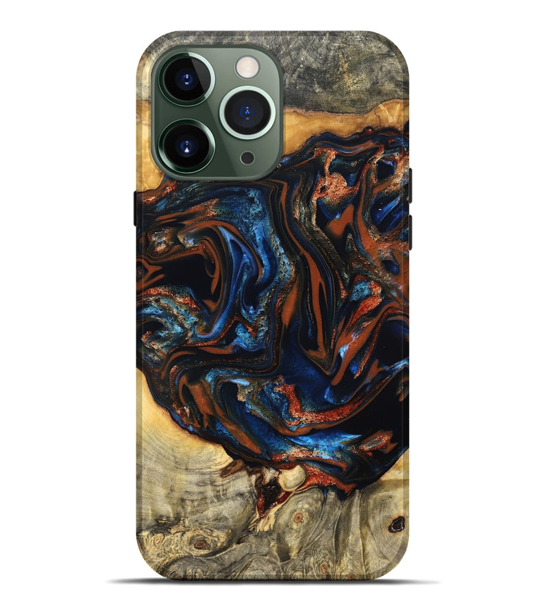 iPhone 13 Pro Max Wood Live Edge Phone Case - Deacon (Teal & Gold, 823505)