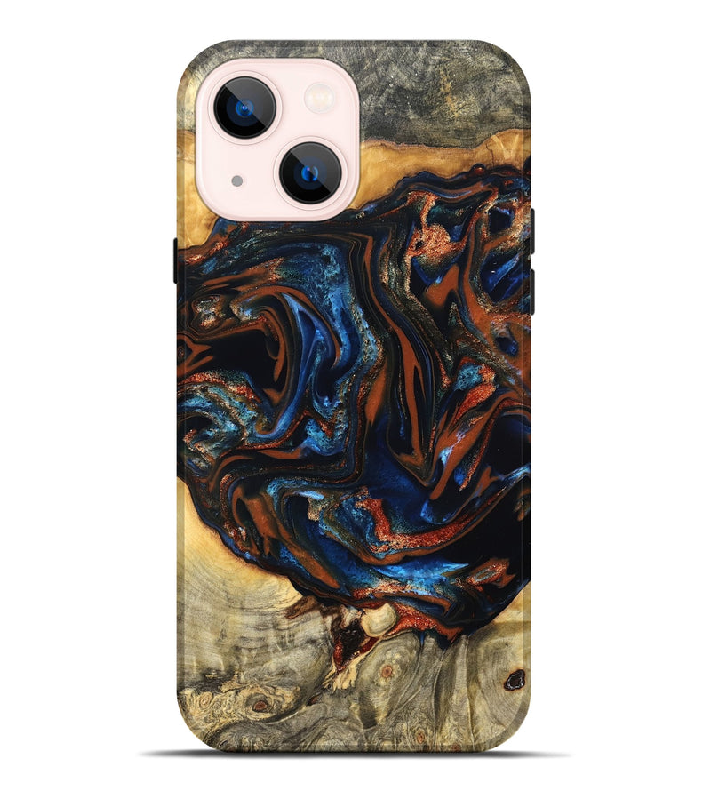 iPhone 14 Plus Wood Live Edge Phone Case - Deacon (Teal & Gold, 823505)