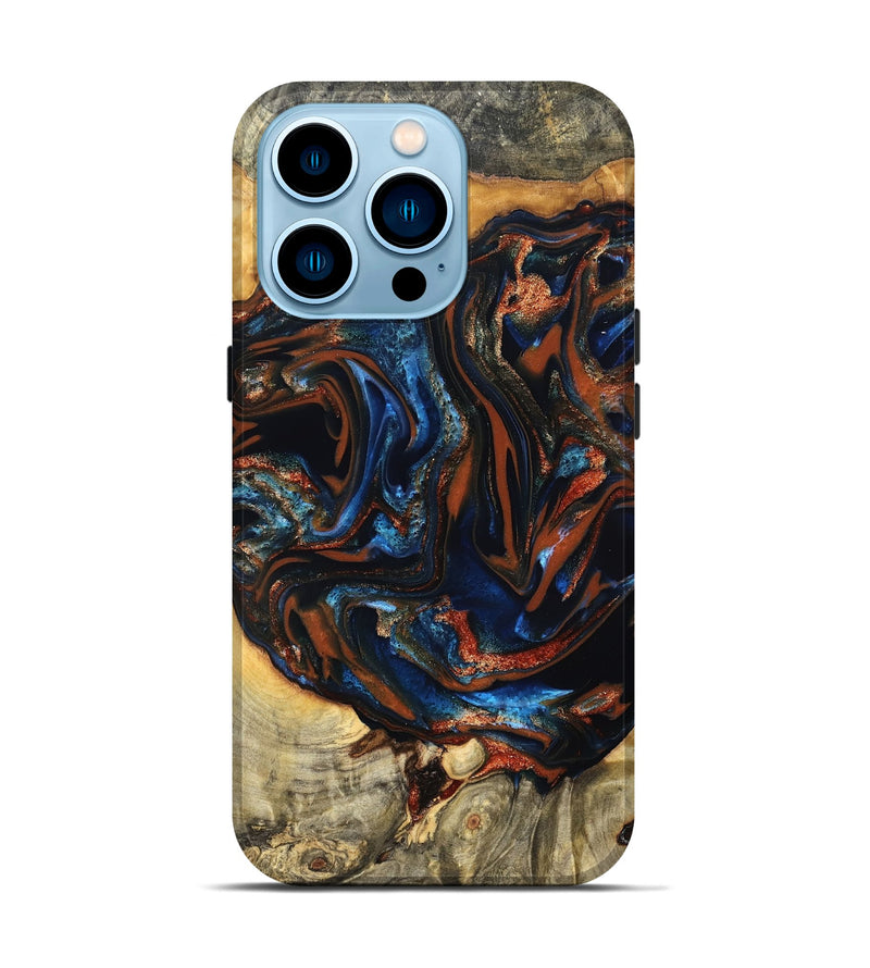 iPhone 14 Pro Wood Live Edge Phone Case - Deacon (Teal & Gold, 823505)