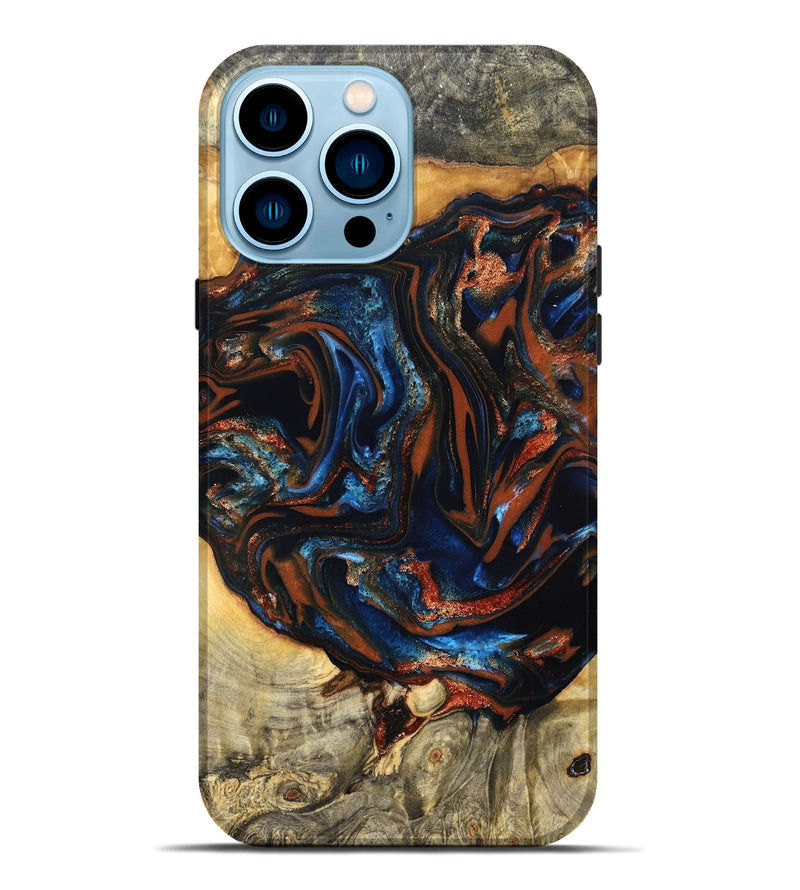 iPhone 14 Pro Max Wood Live Edge Phone Case - Deacon (Teal & Gold, 823505)