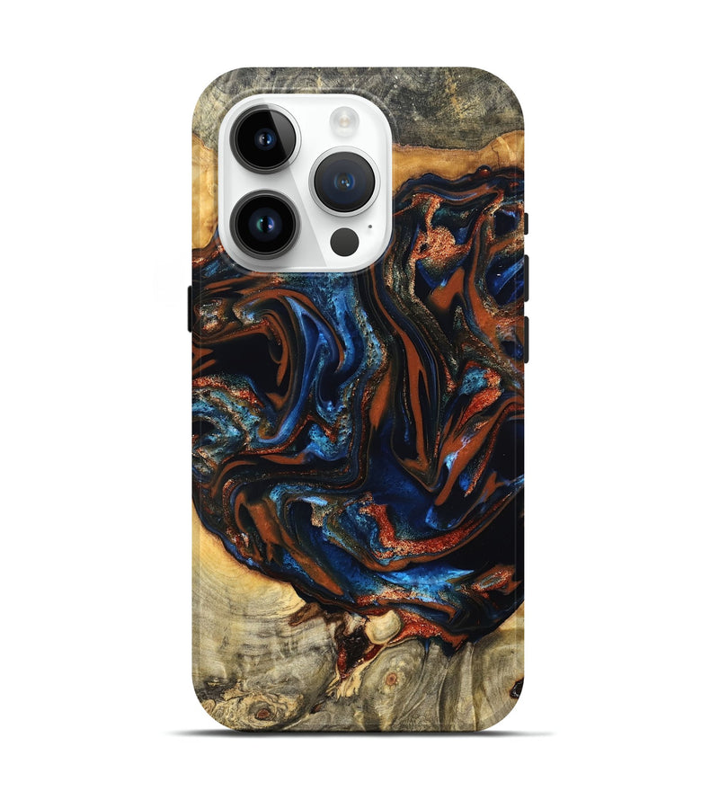 iPhone 15 Pro Wood Live Edge Phone Case - Deacon (Teal & Gold, 823505)