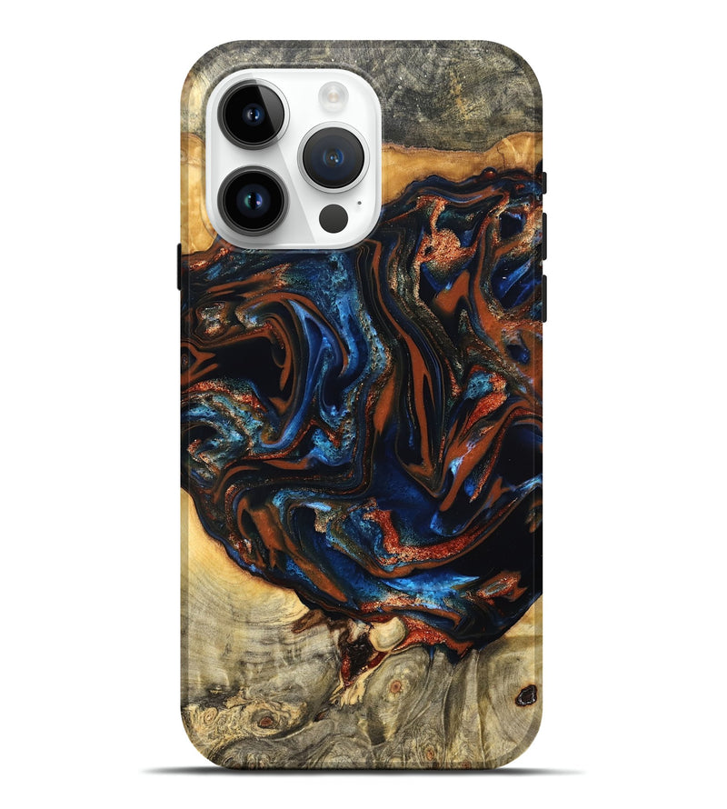 iPhone 15 Pro Max Wood Live Edge Phone Case - Deacon (Teal & Gold, 823505)