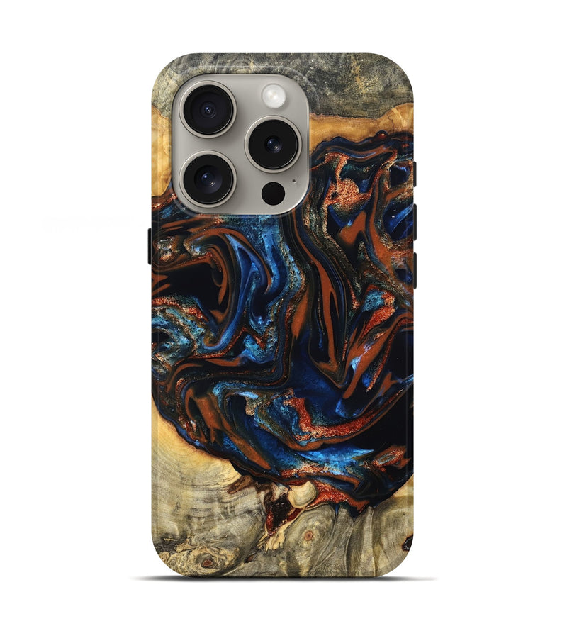 iPhone 16 Pro Wood Live Edge Phone Case - Deacon (Teal & Gold, 823505)