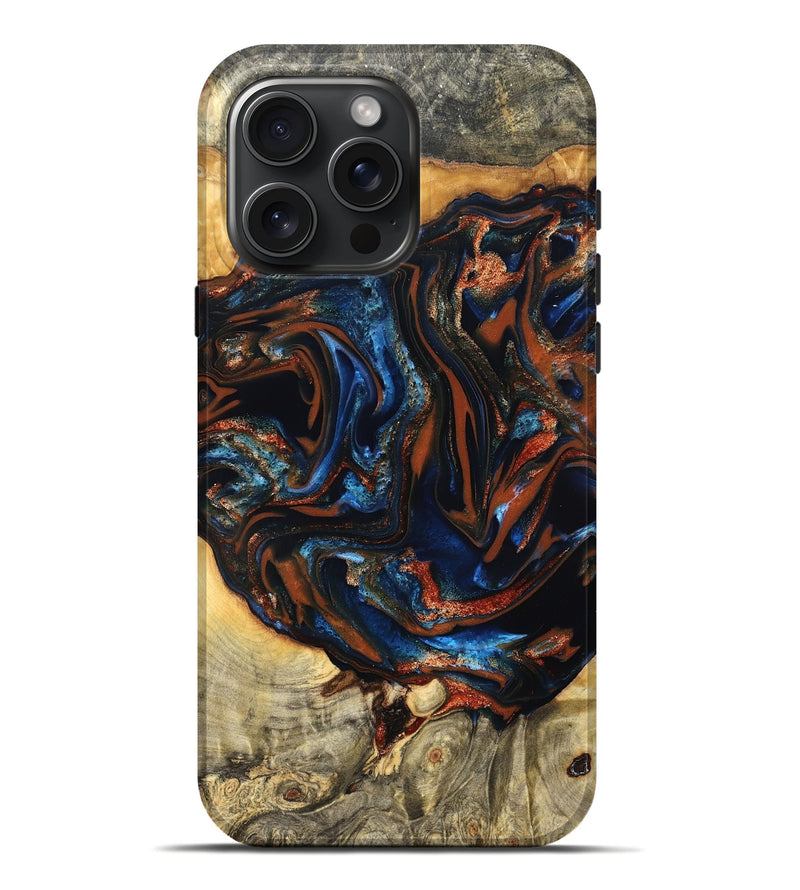 iPhone 16 Pro Max Wood Live Edge Phone Case - Deacon (Teal & Gold, 823505)
