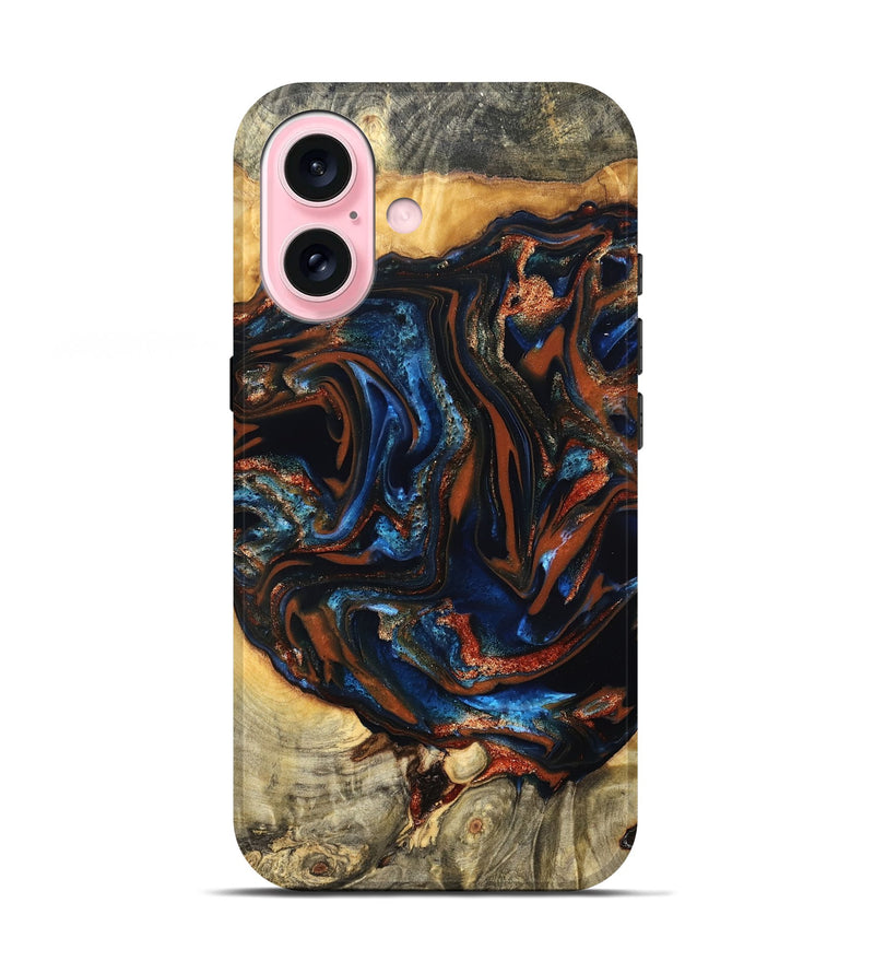 iPhone 17 Wood Live Edge Phone Case - Deacon (Teal & Gold, 823505)