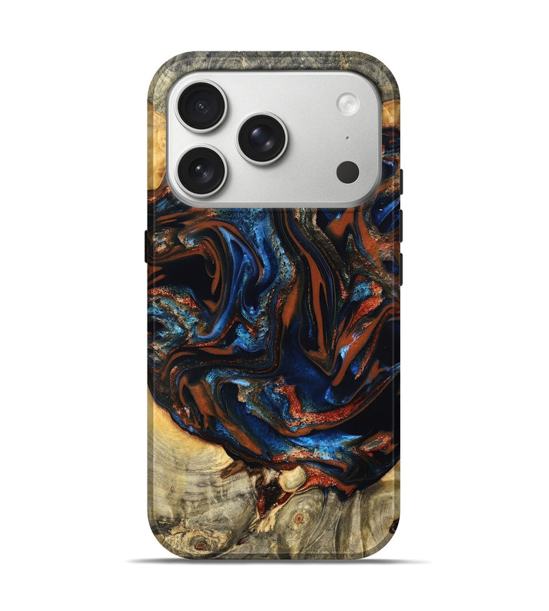 iPhone 17 Pro Wood Live Edge Phone Case - Deacon (Teal & Gold, 823505)