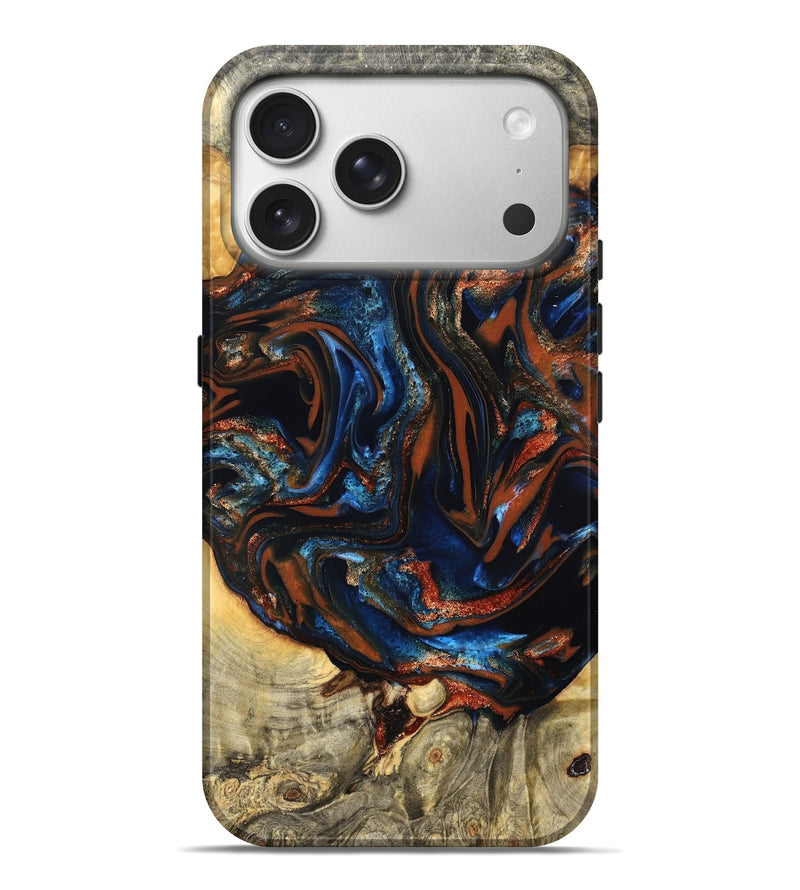 iPhone 17 Pro Max Wood Live Edge Phone Case - Deacon (Teal & Gold, 823505)