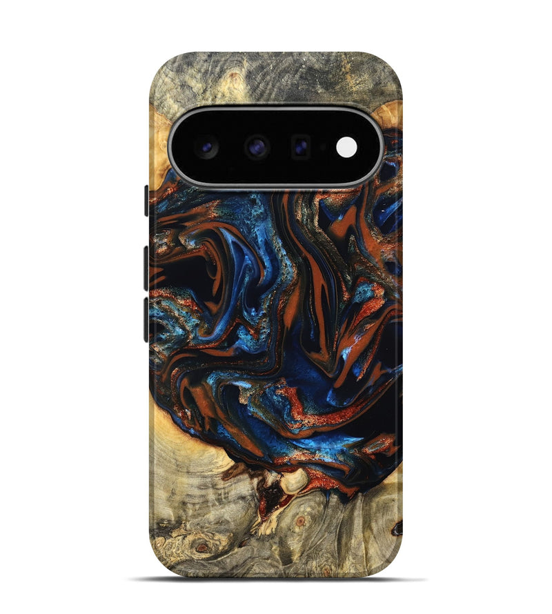 Pixel 11 Pro Wood Live Edge Phone Case - Deacon (Teal & Gold, 823505)
