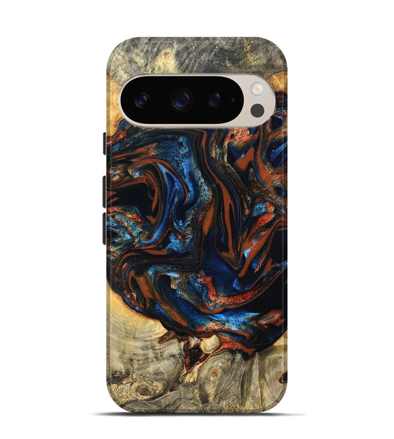 Pixel 9 Wood Live Edge Phone Case - Deacon (Teal & Gold, 823505)